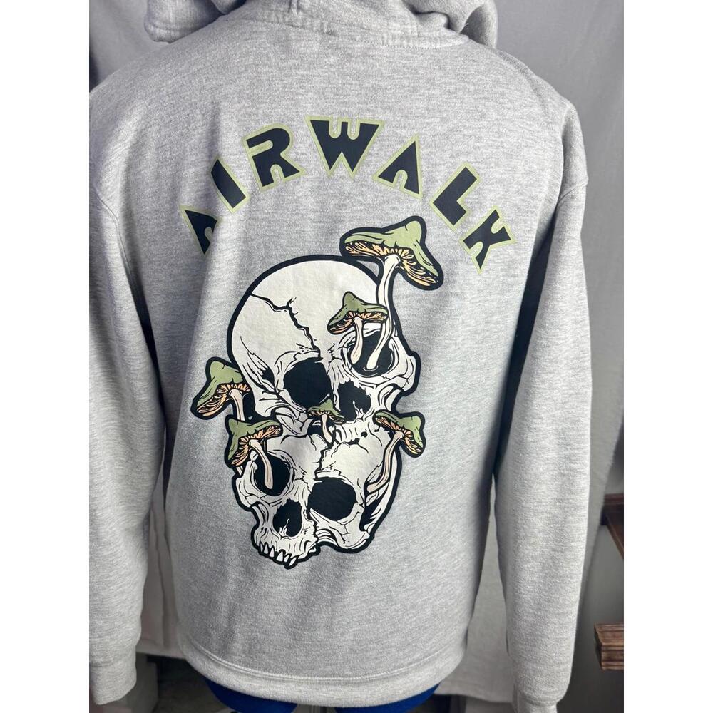 Airwalk Skull Mushroom Hoodie | Grey Graphic Pullover | Skate Streetwear Size S‎